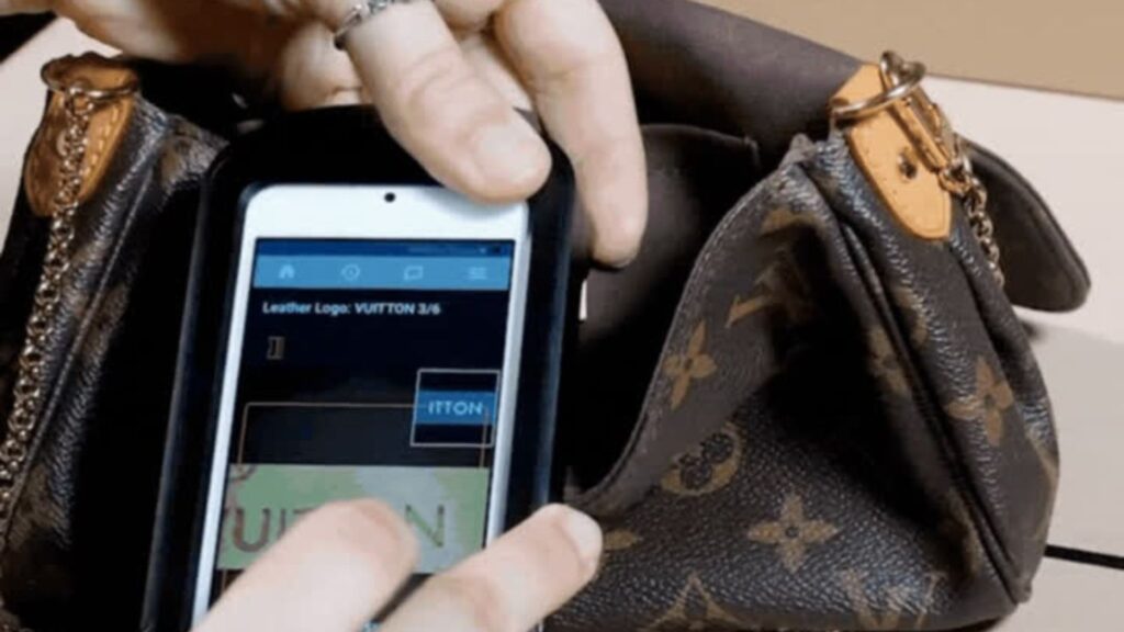 Entrupy authentication software scanning a purse before selling online