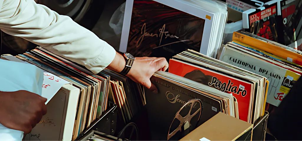 vintage records in a record shop
