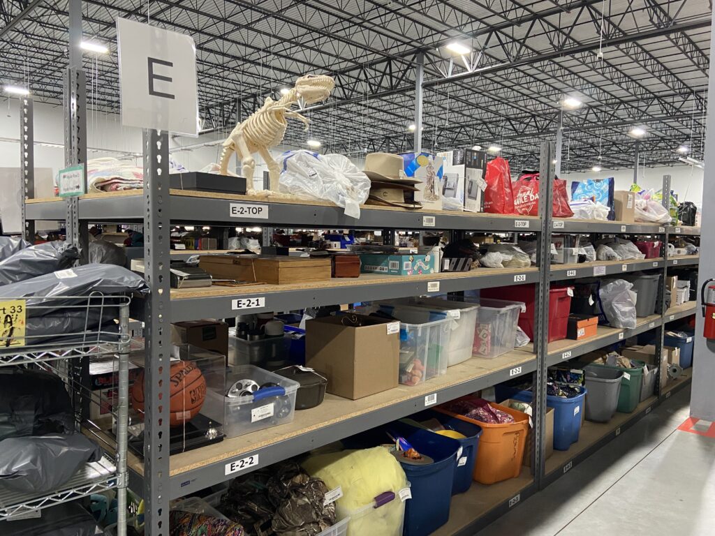 Inventory shelf in secondhand e-commerce warehouse
