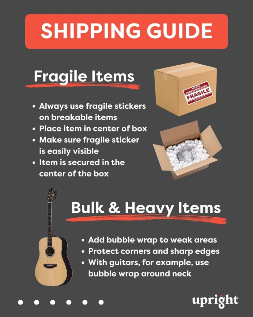Shipping guide for e-commerce team explaining how to package fragile, bulk, and heavy items