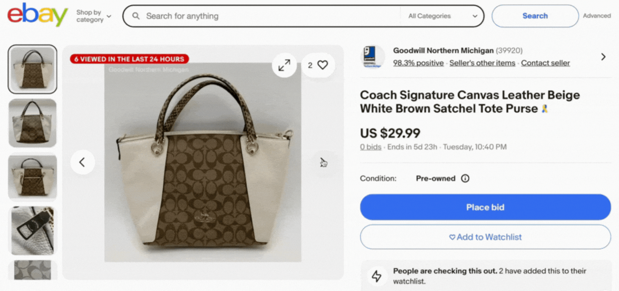 Coach Signature Purse listing for sale on eBay