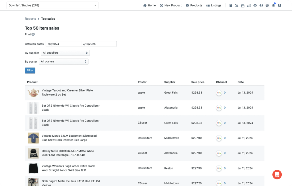 eBay listings inventory management overview in Upright Lister