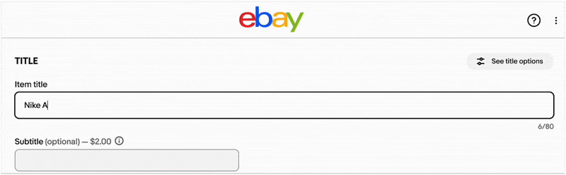 Drafting a product title on an eBay listing