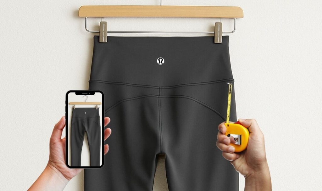 Photographing and measuring Lululemon leggings to list on e-commerce