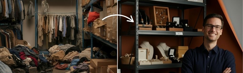 Before and after of an e-commerce warehouse with inventory management strategies in place