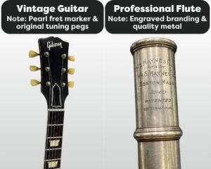 Examine the detailing of musical instruments to identify quality and value